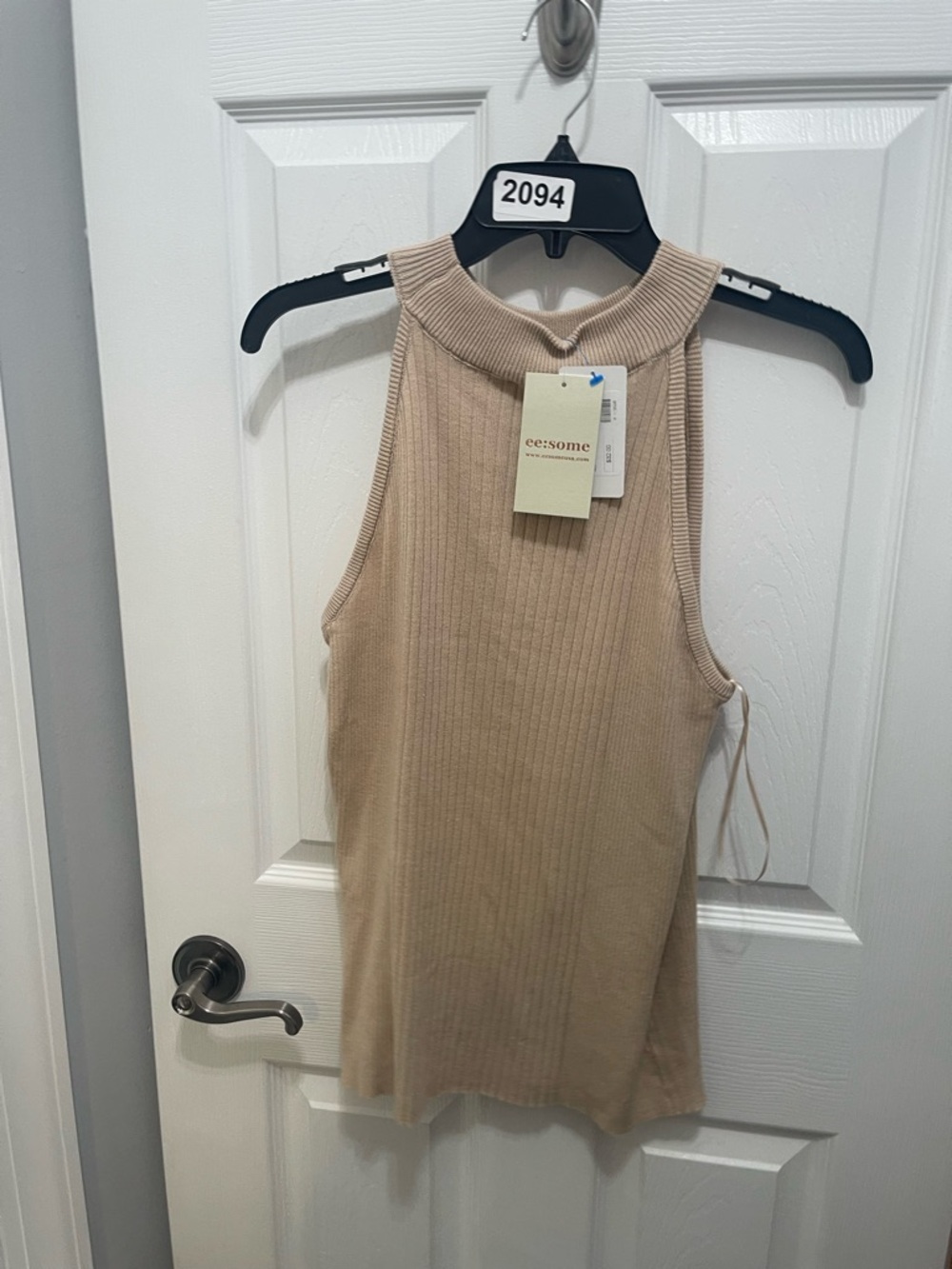 eesome Ribbed Mock Neck Tank Top — Tan Beige